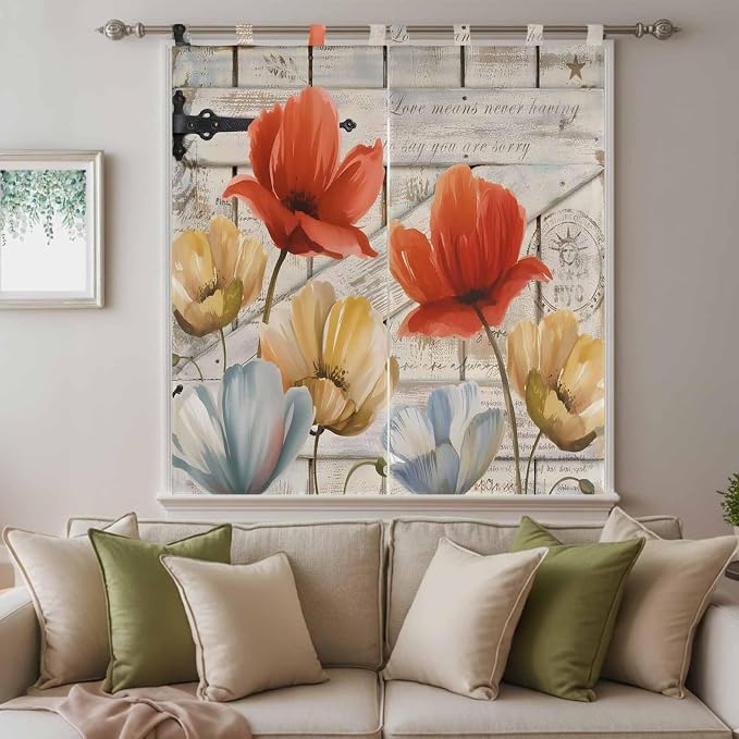 Retro Floral Bathroom Curtains 63 Inch Length, Window Curtains Tab Top - Image 9
