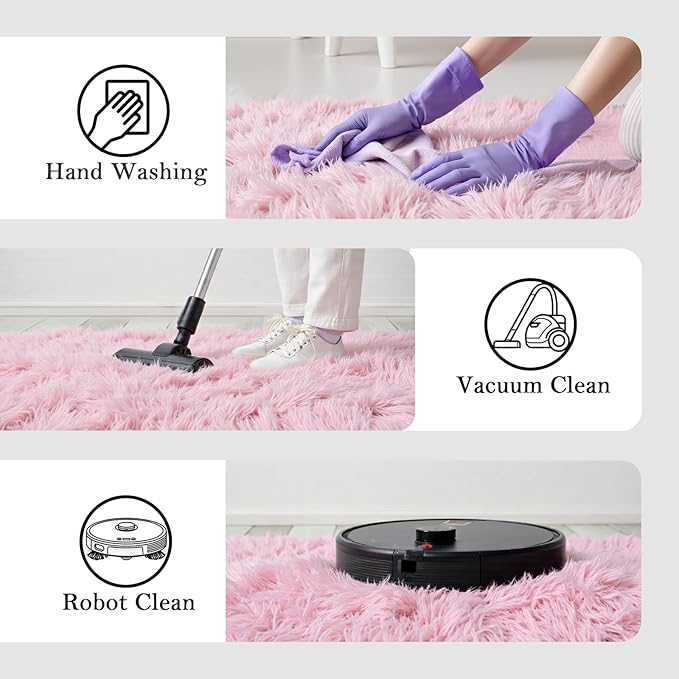 3x5 Rug, Bedside Preppy Dorm Area Rug, College Essentials Small Carpets for Bedroom, Anti Slip Fluffy Pink Living Room Rugs Home Decor Aesthetic(3 x 5, Pink)
