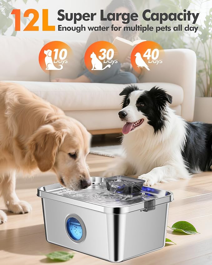12L Dog Water Fountain, Stainless Steel Pet Water Fountain - Image 8