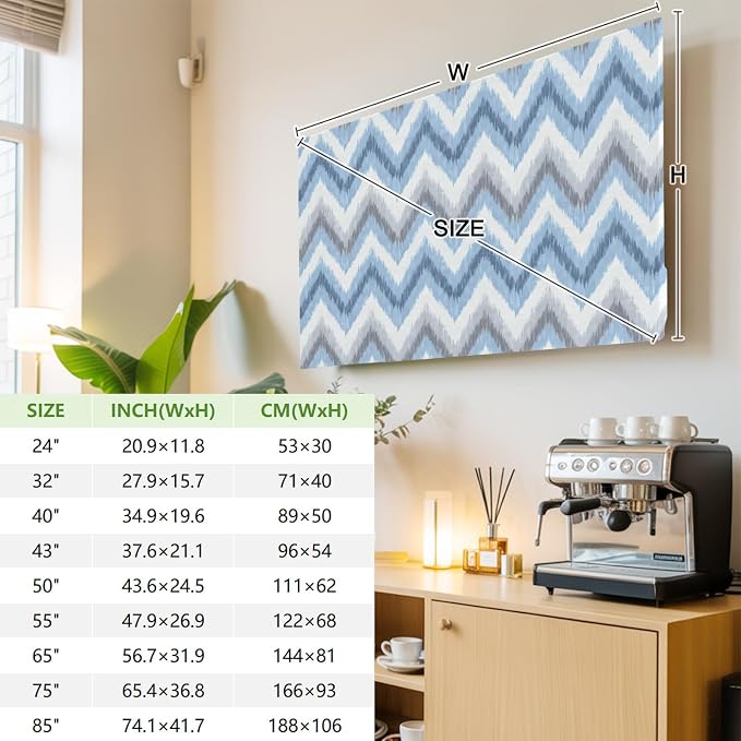Blue Gray Zigzag Chevron Indoor TV Cover, Elastic TV Screen Protector Abstract - Image 3