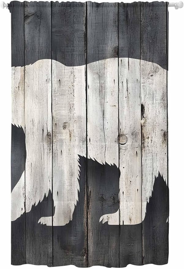 Sheer Curtains 96 Inches Long, Rustic Counrty Vintage Wood Grain Privacy Voile by Unknown