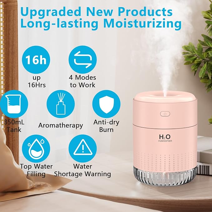 SZO Plant Humidifier Indoor, 500ml Soft Pink - Image 2