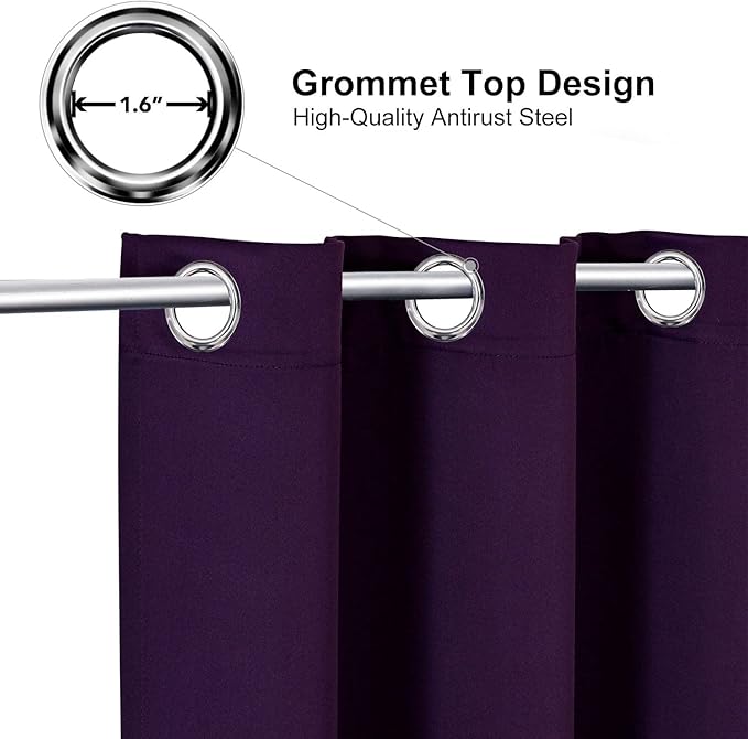 ChrisDowa Blackout Curtains 102 Inches Long 2 Panels Set for Living Room, Grommet Thermal Insulated Room Darkening Curtains for Bedroom (Royal Purple, 52 x 102 Inch)