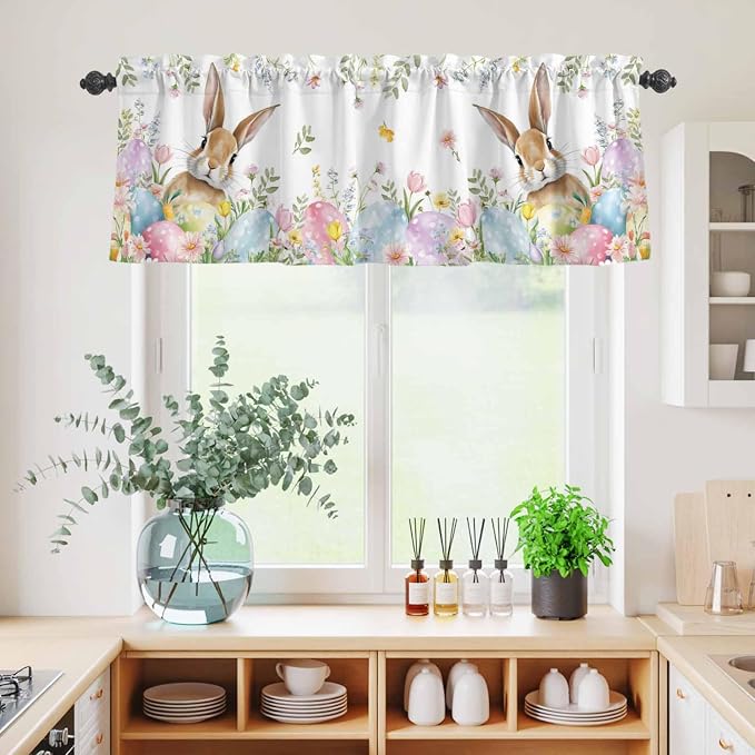 Kitchen Curtains Tiers and Valance Set of 3, Easter Light Filtering Window - Image 4