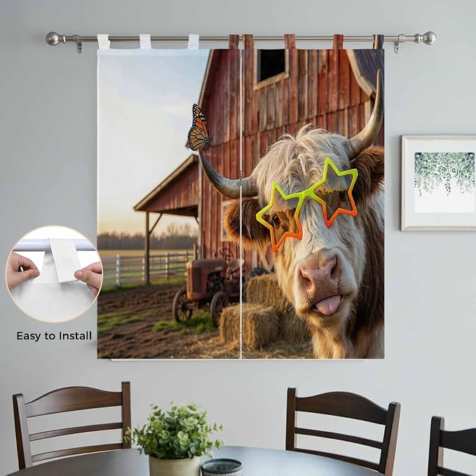 Farm Yaks Living Room Curtains 84 Inch Length, Window Curtains Tab Top - Image 4