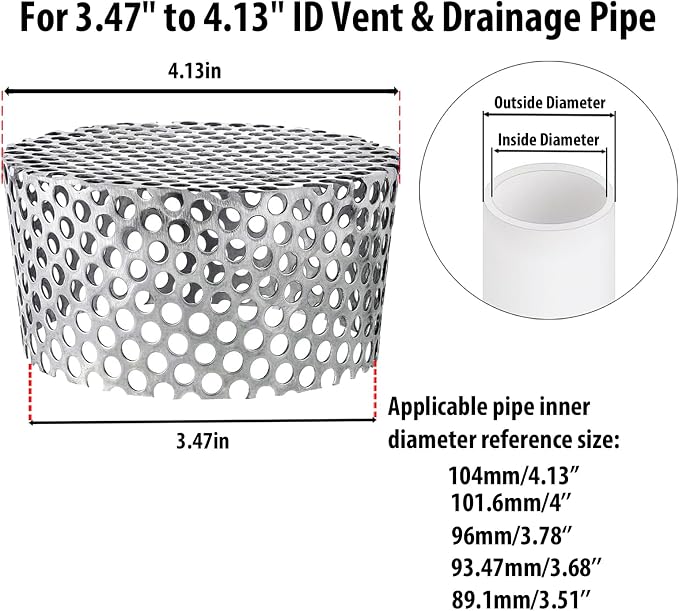 PVC Termination Vent Mesh Cap, 3.45in to 4.13in Rustproof Stainless Steel Mesh - Image 2