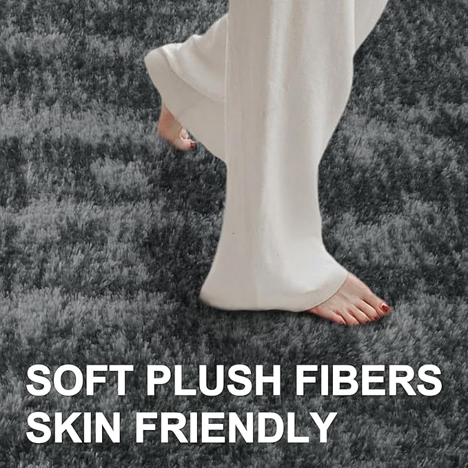 6x9 Ft Large Shag Rugs for Living Room Decor, Tie-Dyed Ultra Soft Fluffy Furry Area Rugs for Bedroom Indoor Floor, Aesthetic Carpet for Kids Home (Grey)