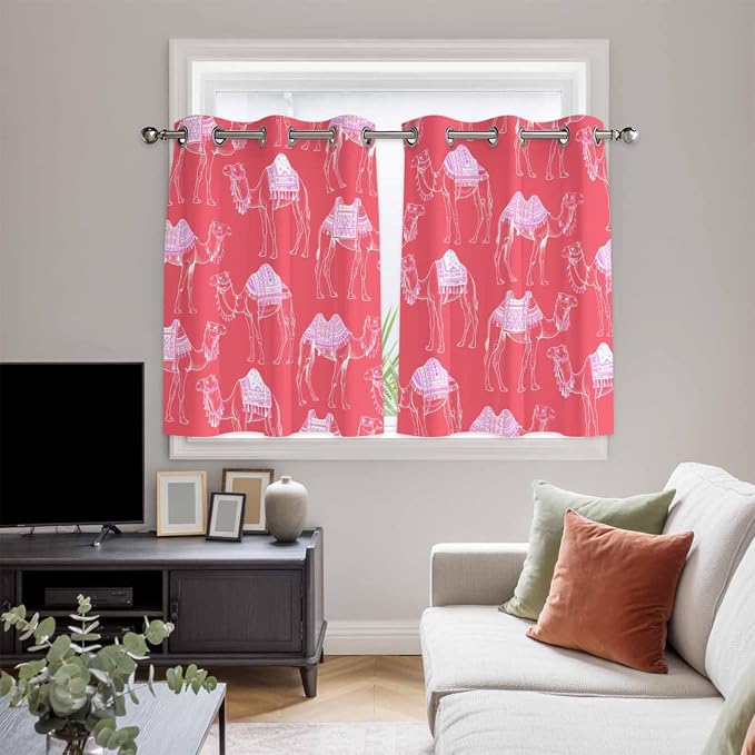 2 Panel Kitchen Cafe Curtains, Desert Camel Sunlight Filtering Nature Air - Image 5