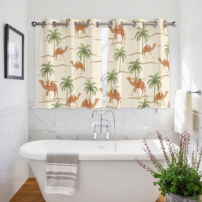 2 Panel Kitchen Cafe Curtains, Date Coconut Tree Sunlight Filtering Nature Air - Image 3