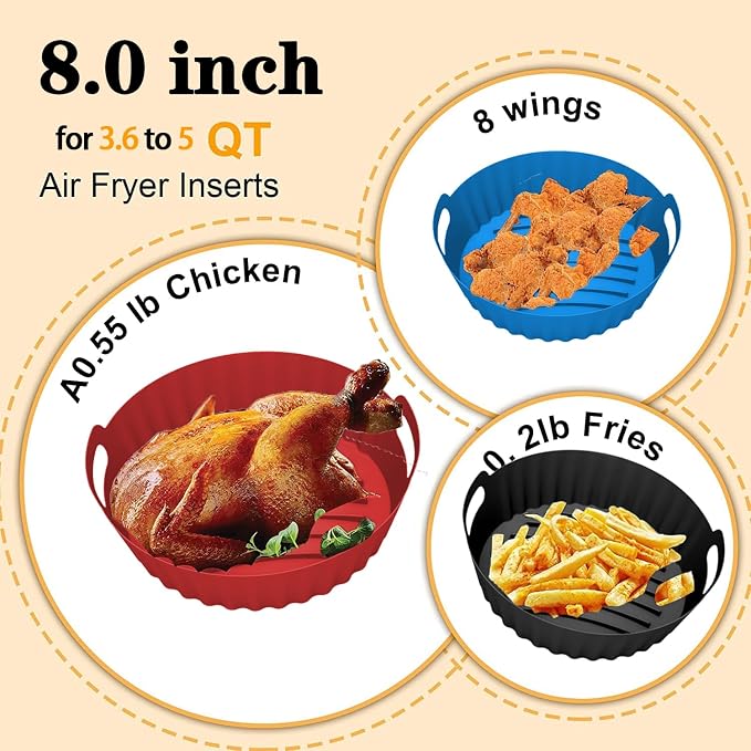 2Pcs Silicone Air Fryer Liners Reusable Round Thickened Airfryer Basket - Image 6