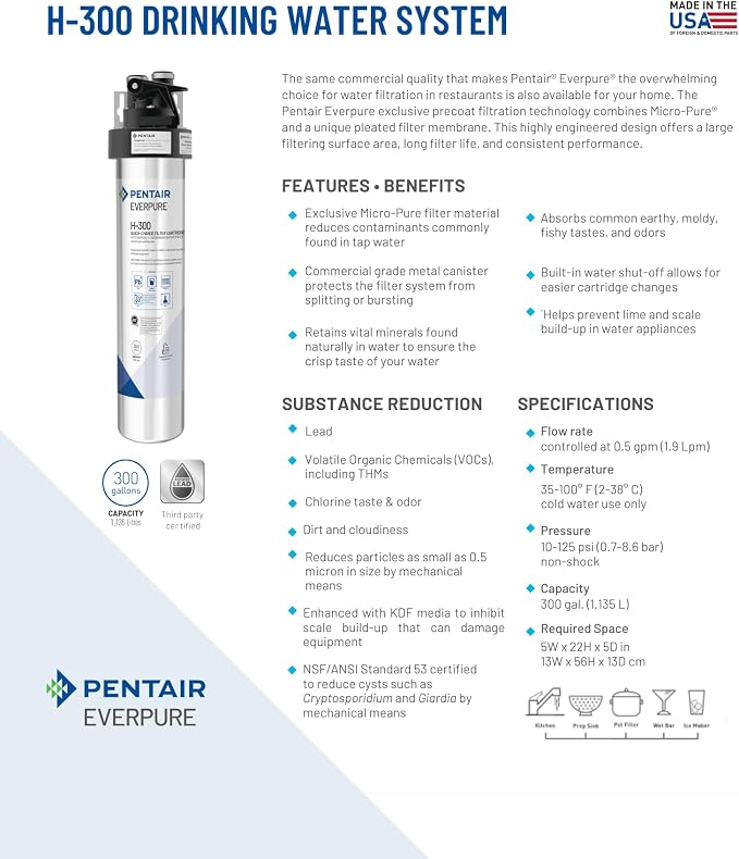 Pentair Everpure H-300 Drinking Water System, NSF Certified to Reduce Lead - Image 6
