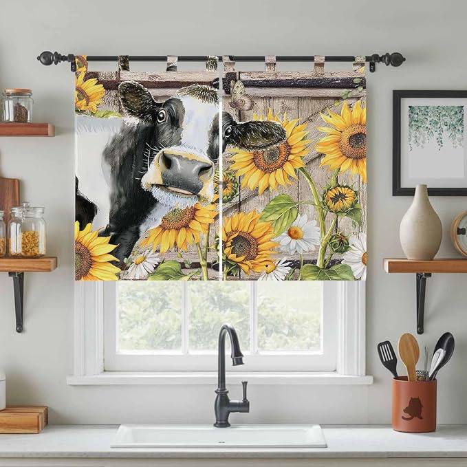 Retro Farmhouse Flower Bedroom Curtains 63 Inch Length, Window Curtains Tab Top - Image 3