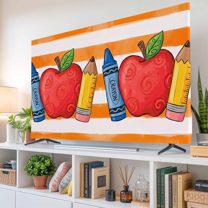 Fruit Apples Pencils Crayons Indoor TV Cover, Elastic TV Screen Protector - Image 6