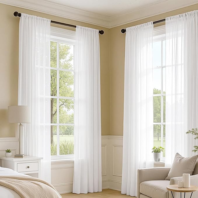 MIULEE White Sheer Curtains 100 Inches Long, 4 Panels Set, Light Filtering Voile Rod Pocket Drapes, Airy Soft Fabric Window Treatments for Living Room and Bedroom, 42 x 100 Inches