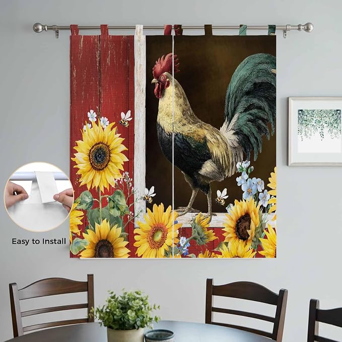 Chicken Sunflowers Bathroom Curtains 63 Inch Length, Window Curtains Tab Top - Image 4