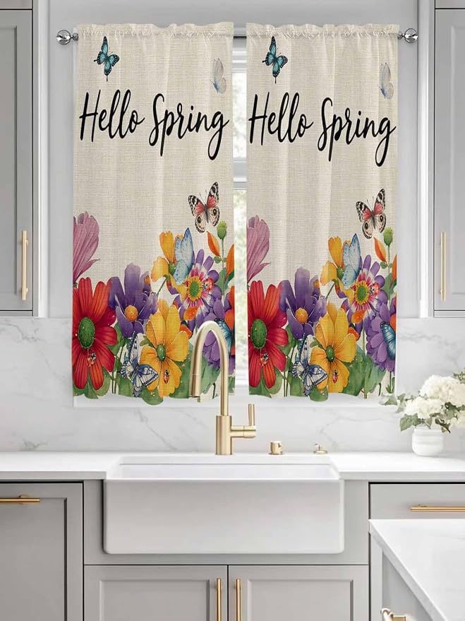 Spring Flowers Bedroom Curtains 63 Inches length, Farmhouse Vintage Country - Image 3