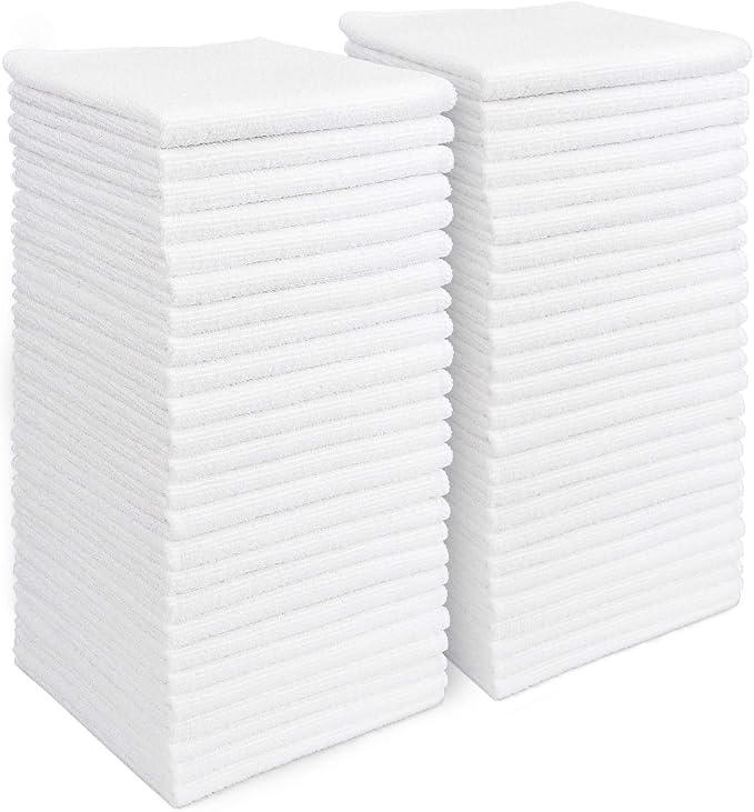 AIDEA Microfiber Cleaning Cloth White 50PK, Cleaning Rags, Lint Free Microfiber by AIDEAHOME