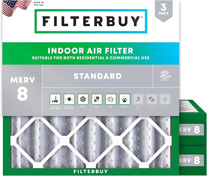 Filterbuy 25x25x4 Air Filter MERV 8 Essential Dust & Allergy Defense, by Filterbuy
