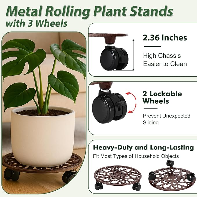 3 Packs 11 Inch Rolling Plant Stand - Image 3