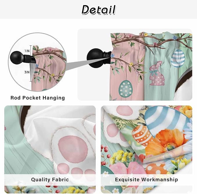 Easter Kitchen Tier Curtains 36 Inch Long 2 Panel Set, Rod Pocket Half Window - Image 9