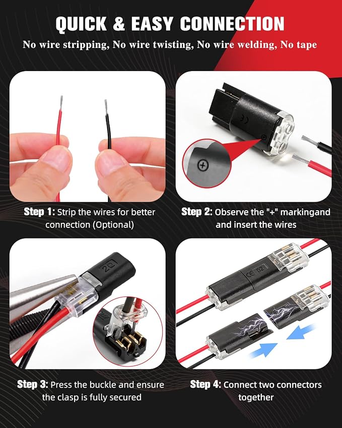 50pcs Double Wire Plug in Connector, 18-22AWG 2 Pin Low Voltage Wire Connectors - Image 3
