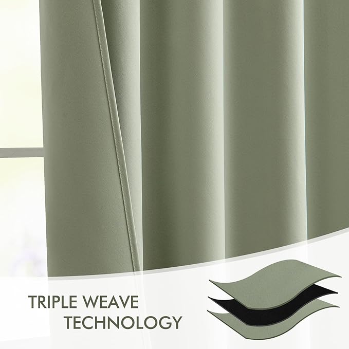 MIULEE Sage Green Back Tab Blackout Curtains 63 Inch Length 2 Panels Set for Living Room Bedroom Privacy, Rod Pocket/Pinch Pleat Thermal Insulated Room Darkening Pleated Light Blocking Drapes