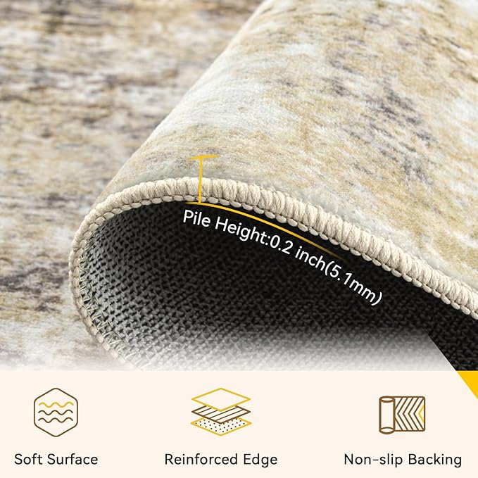 Washable Area Rugs 4ft Non-Slip Modern Abstract Soft for Living Room Entryway Bedroom Nursery, Print Pattern, Neutral Brown Gray