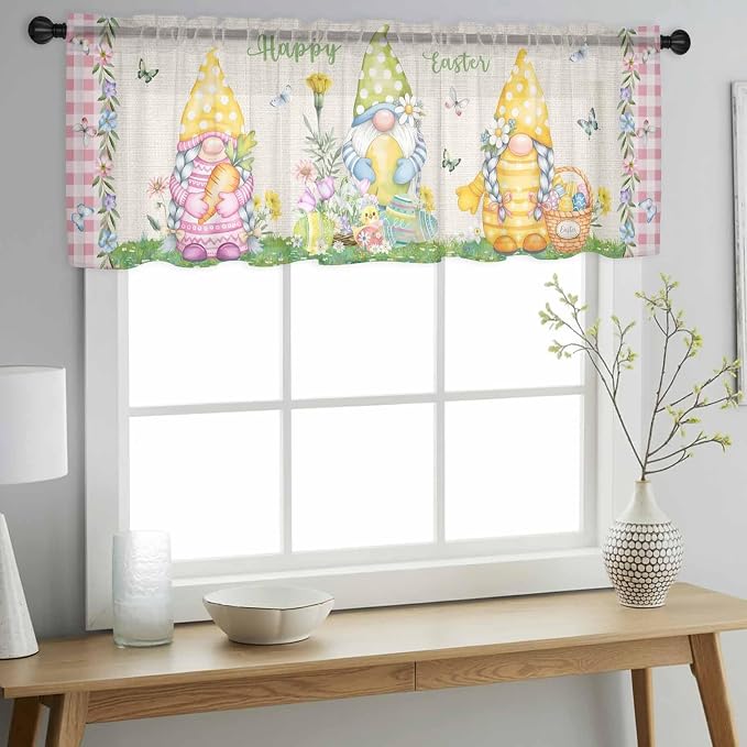 Easter Sheer Valances for Windows 54"x18", Light Filtering Kitchen Curtains - Image 2