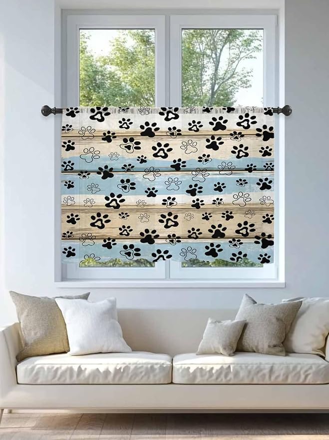 Sheer Curtains 45 Inch Length, Vintage Farmhouse Rustic Wooden Grain Privacy - Image 4