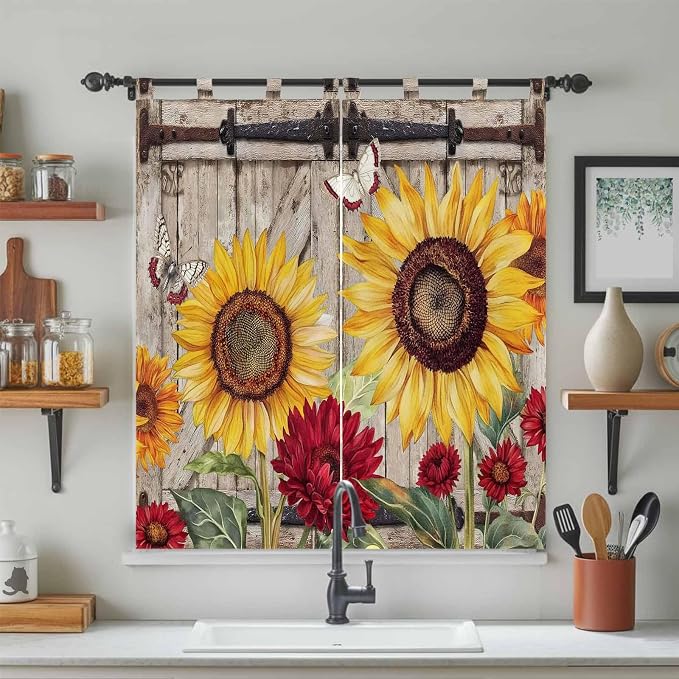 Sunflowers Living Room Curtains 84 Inch Length, Window Curtains Tab Top - Image 3