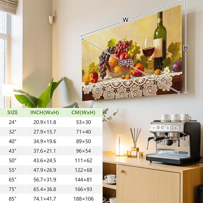 Rustic Grape Peach Apples Wine Indoor TV Cover, Elastic TV Screen Protector - Image 4