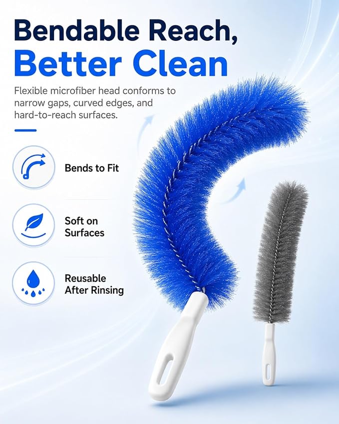 Bendable Microfiber Head Reusable Dust Remover Fan Cleaning Brush Flexible - Image 2