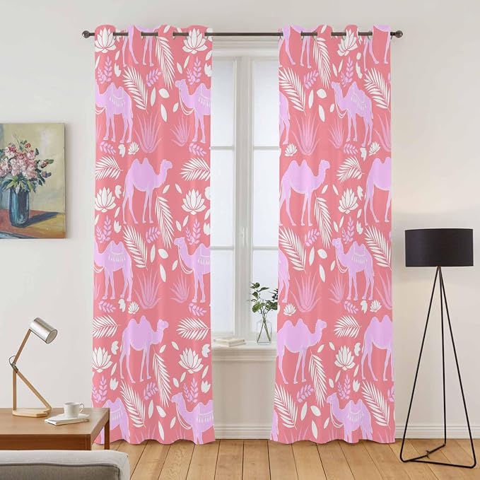 2 Panel Kitchen Cafe Curtains, Desert Camel Sunlight Filtering Nature Air - Image 2