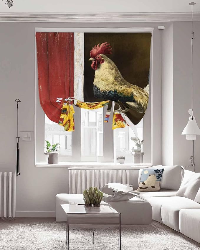 Tie Up Curtains for Windows, Chicken Sunflowers Adjustable Balloon Nature Linen - Image 3