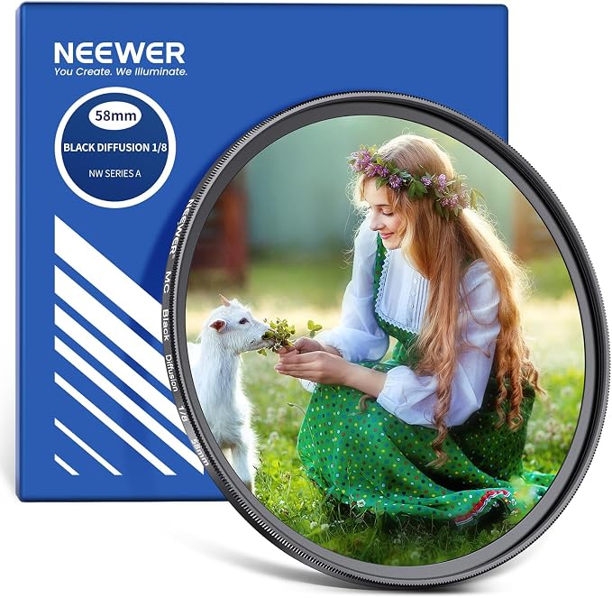 NEEWER 58mm Black Diffusion 1/8 Filter Soft Dreamy Cinematic Effect Filter by Neewer