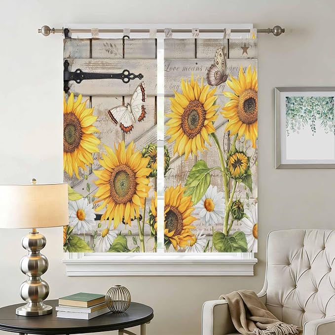 Farm Flowers Bedroom Curtains 72 Inch Length, Window Curtains Tab Top, Retro - Image 2