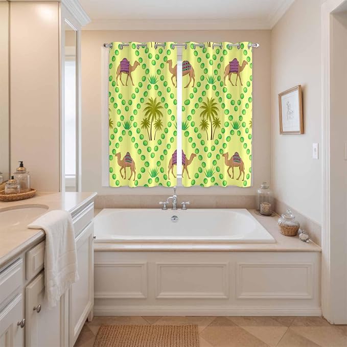 2 Panel Kitchen Cafe Curtains, Desert Sand Camels Sunlight Filtering Nature Air - Image 3