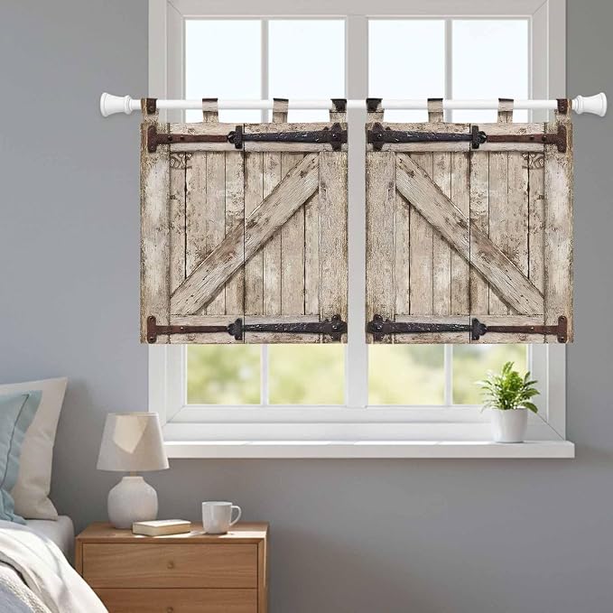 Farmhouse Wood Grain Kitchen Curtains 24 Inch Length, Small Window Curtains Tab - Image 9