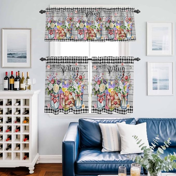Spring Flowers Kitchen Curtains Set 3 Piece - Image 2