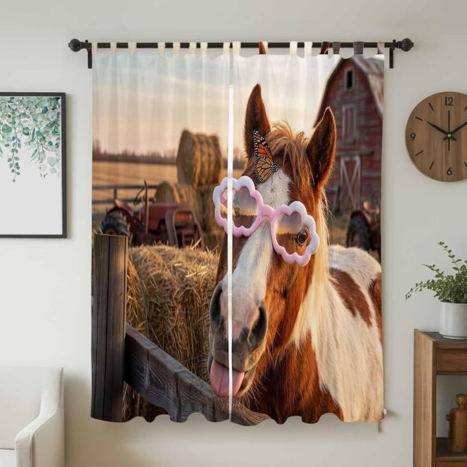 Farm Horses Living Room Curtains 96 Inch Length, Window Curtains Tab Top - Image 2