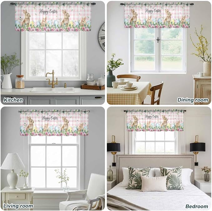Easter Sheer Valances for Windows 42"x18", Light Filtering Kitchen Curtains - Image 5