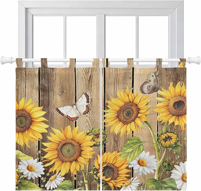 Farmhouse Sunflowers Bedroom Curtains 63 Inch Length, Window Curtains Tab Top by Unknown