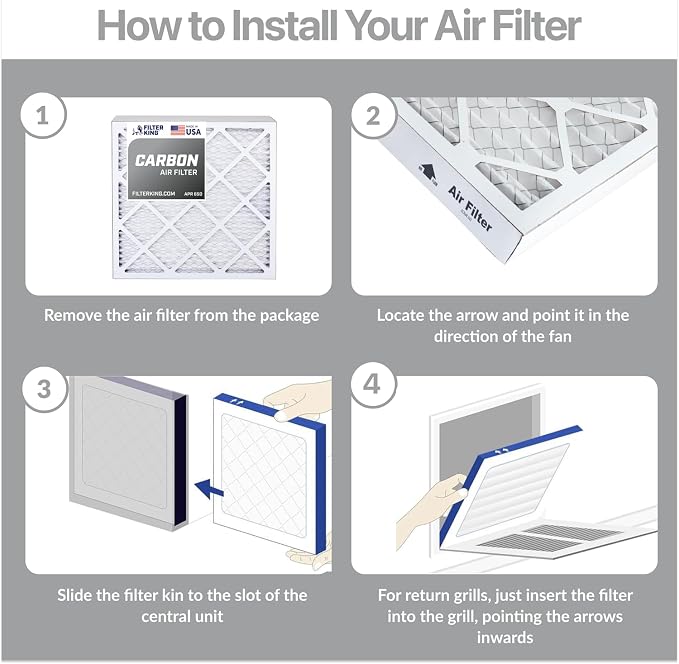 Filter King 16x16x1 Air Filter | 4-PACK | Carbon MERV 8 HVAC Pleated A/C - Image 4