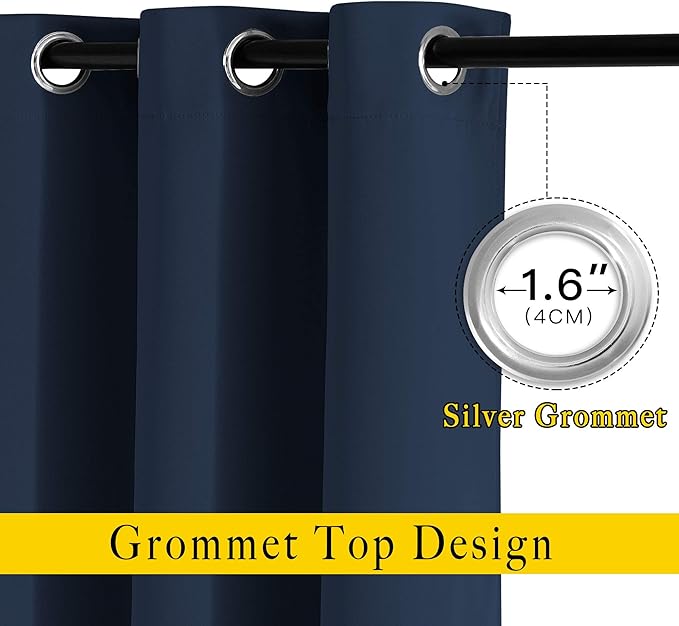 NICETOWN Navy Blue Blackout Window Curtains for Doorway - Privacy Window Treatment Energy Saving Thermal Insulated Room Darkening Grommet Panels for Bedroom (2 Panels, W46 x L80)