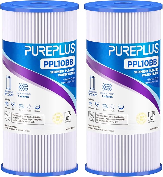 PUREPLUS 1 Micron 10" x 4.5" Whole House Pleated Sediment Filter by PUREPLUS
