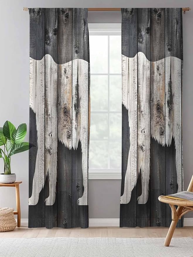 Sheer Curtains 84 Inches Long, Farmhouse Country Vintage Wood Grain Privacy - Image 5