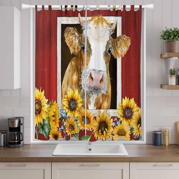 Cows Sunflowers Living Room Curtains 96 Inch Length, Window Curtains Tab Top - Image 9