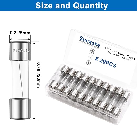 20PCS F10AL125V 5 x 20mm Fast Blow Glass Fuses 10A 10Amp 125V Glass Fuse - Image 2