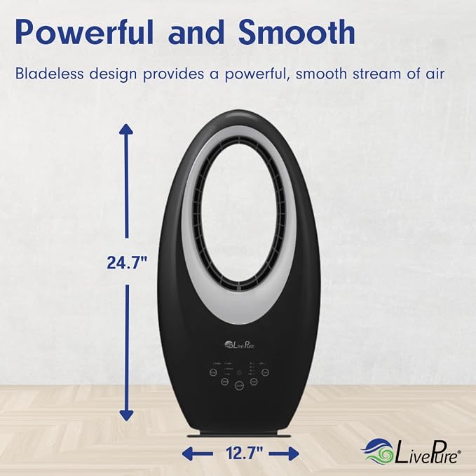 LivePure Bladeless Oscillating Fan w/Filter and Aroma Tray. 3-Speed Adjustment - Image 4