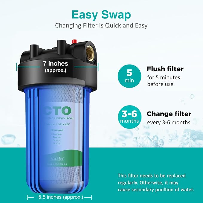 SimPure Whole House Water Filter Cartridges 5 Micron 10" x 4.5" CTO Activated - Image 6